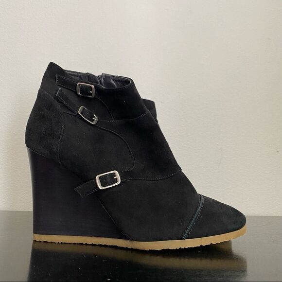 JCREW Greer black suede wedge buckle zip up ankle bootie - Picture 4 of 8